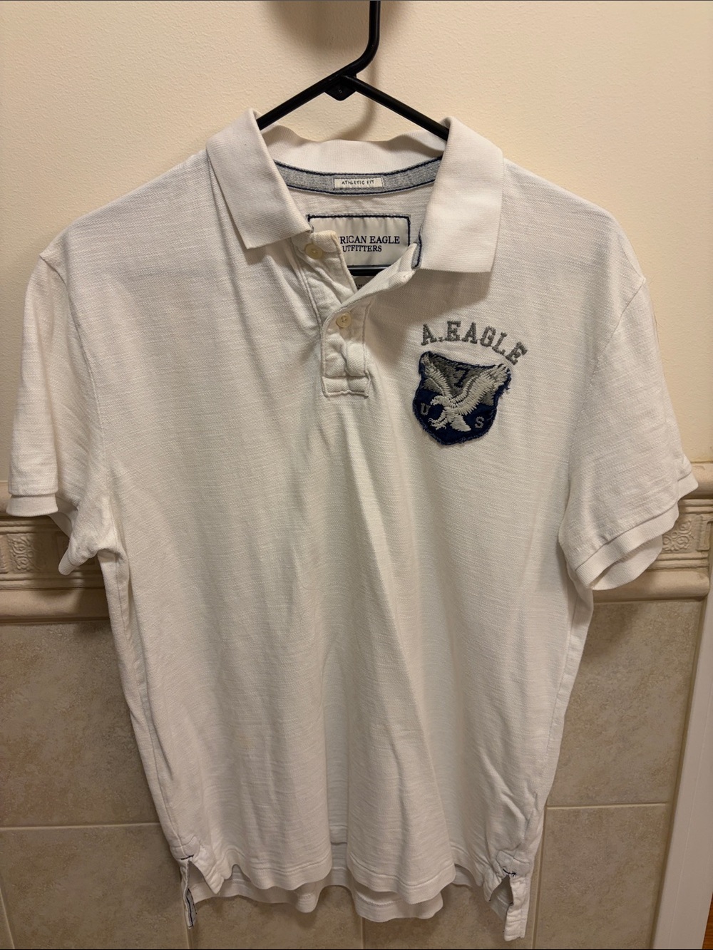 American Eagle Outfitters White Polo with Embroidered Eagle Crest